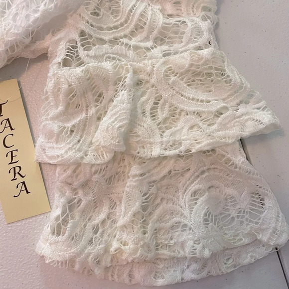 TACERA Ivory dress L w/sheer arm & hem Double bell sleeves NWT knee length - Picture 5 of 9